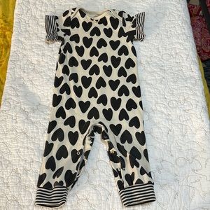 Cat and jack romper - cream with black hearts